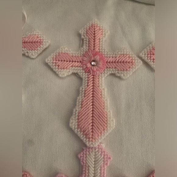 Six Handmade Crosses, Plastic Canvas With A Center Flower Embellishment - Picture 8 of 9